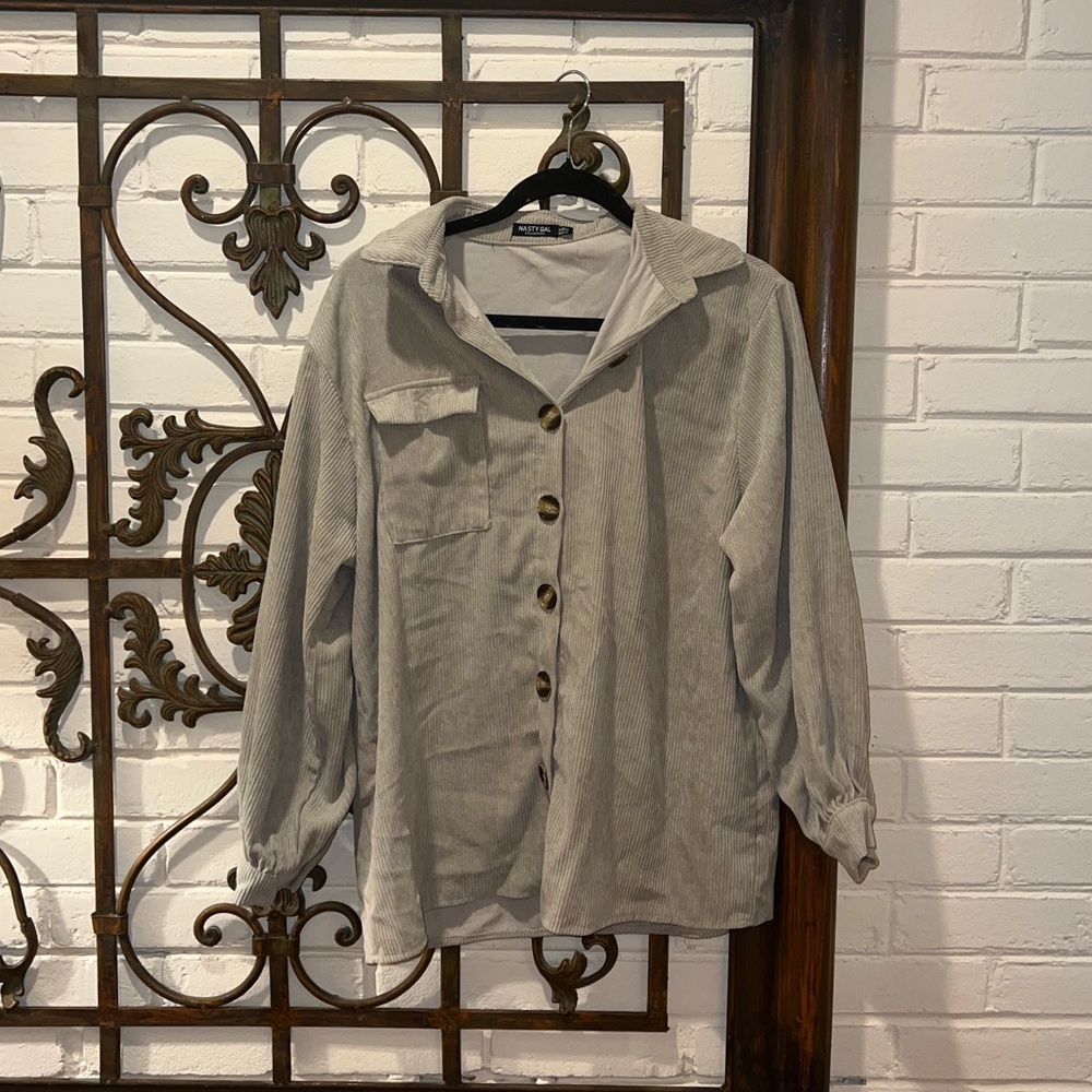 Tan/grey button down